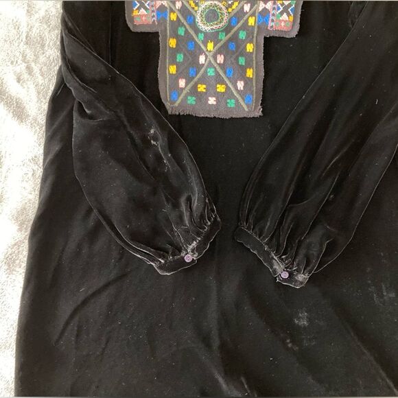 Zara Dress Womens Small Black Velvet Needle Point Bib Long Sleeve Mini Bohemian - Picture 5 of 10